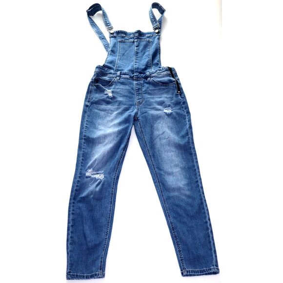 KanCan Blue Denim Overalls Size L Ripped Side Zipper Distressed Jeans Y2K - Picture 1 of 12